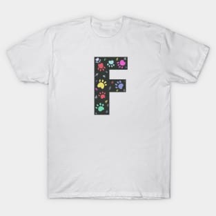 F letter with colorful paw print T-Shirt
